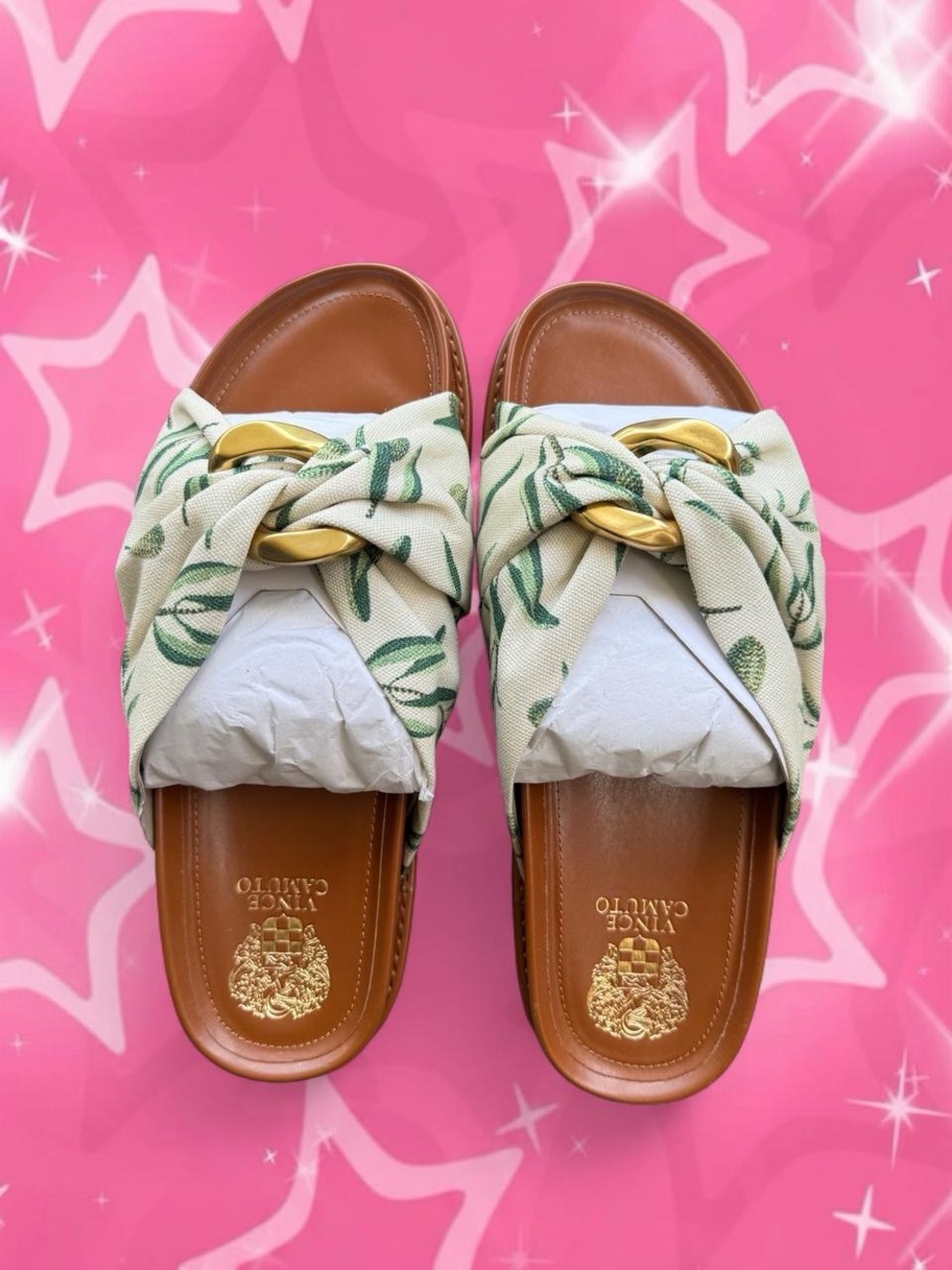 Vince Camuto Gilessa Slide Sandals Size 11M Green Olive Print Canvas NIB New